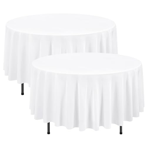 YMHPRIDE 2er-Pack weiße runde Polyester-Tischdecken, 229 cm (90 Zoll), Flecken- und resistent, waschbar, für Hochzeit, Geburtstag, Partys, Esstischdekoration von YMHPRIDE