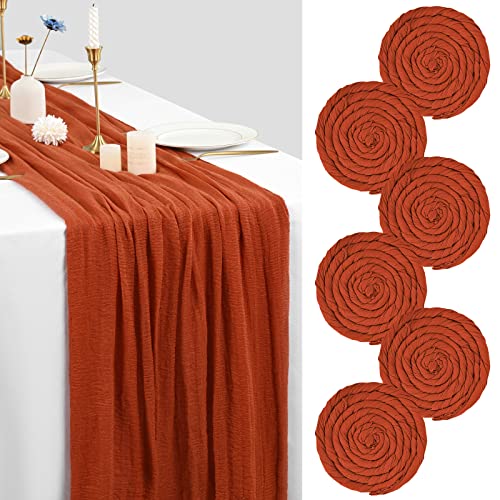 YMHPRIDE 6 Packungen von roten Baumwolle Tisch Flagge 10 Fuß grob Baumwolle Gaze Tischtuch 80x300cm idyllisch Gaze Tisch Flagge Boho Tisch für die Hochzeit Braut Dusche Dekoration von YMHPRIDE