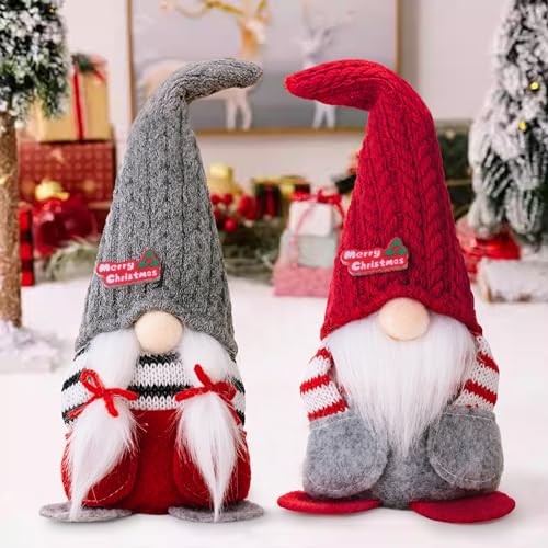 YMIFEEY 2 Stück Weihnachtswichtel Wichtel Figuren, Weihnachten Plüsch GNOME Weihnachts Wichtel Deko Figur Puppe 24cm Hoch Wichtelgeschenk Weihnachtsfiguren Zwerg für Weihnachtendekoration (Grau Rot) von YMIFEEY