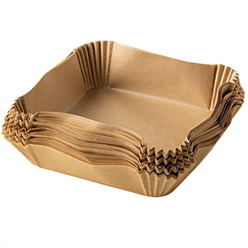 100 Stück Backpapier für Heißluftfritteuse, Einweg-Papierfutter für Luftfritteuse, quadratische Pergamentpapier Futter für Pfannen und Ofen (braun) von YMJD