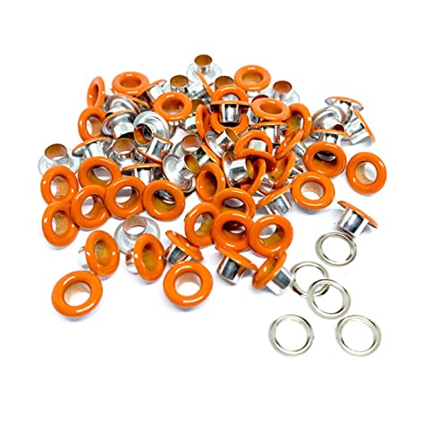 Ösen und Unterlegscheiben, rostfreie Ösen für Kleidung, Planen, Leder und Scrapbooking, 10 mm, 100 Stück/Set, 5 mm, Orange von YMLOVE