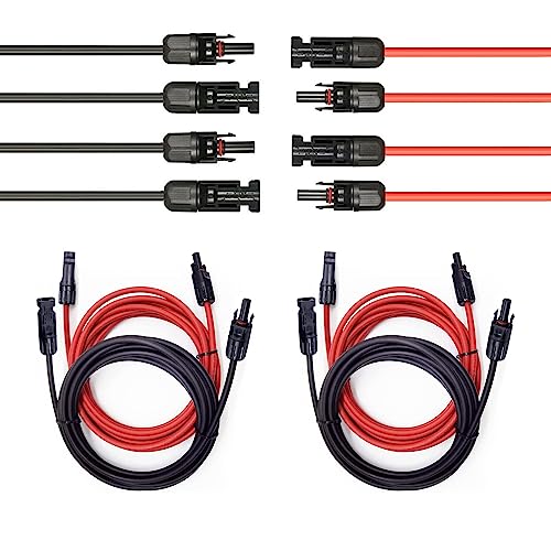 YMQHBS Solarkabel 4mm²/6mm² Kabel Solar Verlängerungskabel mit Solarpanel Buchse und Stecker, Solarpanel Adapter, Rot + Schwarz Solar Kabel Für Automobile, Solarpanel Kabel (1M Kabel, 2 Paar 4mm²) von YMQHBS
