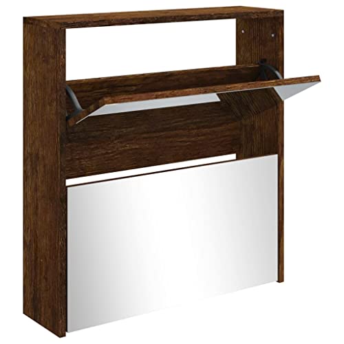 YMQIANYU Schuhschrank mit Spiegel 2 F?Cher R?uchereiche 63x17x67 cm,YM-VDX-00136537 von YMQIANYU