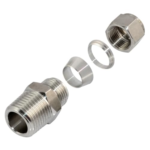 1 Stück 304 Edelstahl Doppelring-Kompressionsverbinder 12、14mm Rohr auf 1/8" 1/4" 3/8" 1/2" NPT-Rohrverschraubung(1I2 x 16mm) von YMSJQTFF