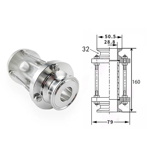 1 stück 3/4 "1" 1 1/4 "1,5" SS304 Edelstahl Sanitär Tri Clamp Clover Flow Schauglas Homebrew Fitting(Fit Tube OD 32mm) von YMSJQTFF