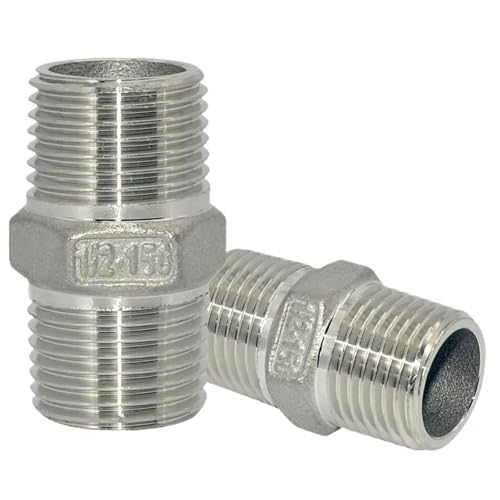 3/8 1/2 3/4 1 "Außengewinde Hex Nippel Union 304 Edelstahl Rohr Fitting Anschluss Kupplung wasser öl luft Gewinde Adapter(1-1/2") von YMSJQTFF