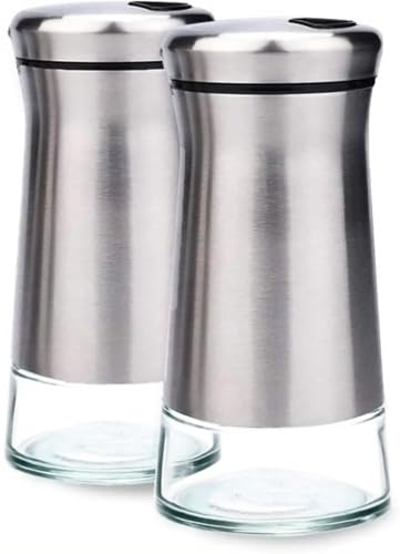 YMTECH Salz- & Pfefferstreuer‑Set – 2 Stk Edelstahl‑Glas Gewürzspender, einstellbarer Deckel, glasdurchsichtig, rostfrei, ideal für Küche & Esstisch von YMTECH