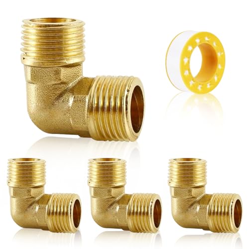 4 Stück Messing Winkel 90°, DN20 Rohrwinkel Bogen Messing Beweglich Verschraubung 3/4 Zoll 90 Grad Verlängerung Fitting 3/4" AG auf 3/4" AG für Rohranschluss Wassertank von YMTWSRY