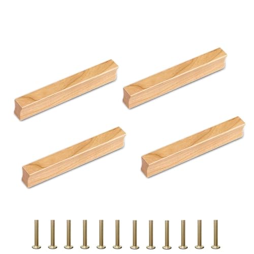 Schrankgriff Holz, 4 Stück Möbelgriffe 128mm Lochabstand Schrankgriffe Holz Streifenförmig Schubladengriff Schrank Griffe Möbel Massiv Türgriffe mit Schrauben Holzgriffe für Schränke Schubladen von YMTWSRY