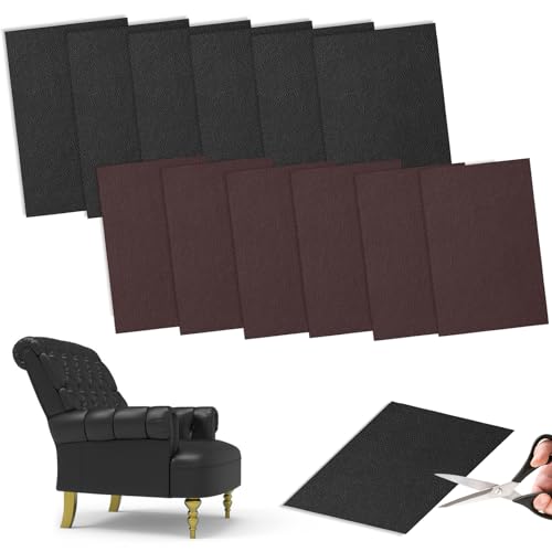 YMTWSRY 12 Stück Kunstleder Selbstklebend, Leder Reparatur Patch 20 x 30cm Wasserdichtes Lederflicken Selbstklebend Schwarz Braune Kunstleder Reparieren für Autositz Sofa Möbel Bürostuhl von YMTWSRY