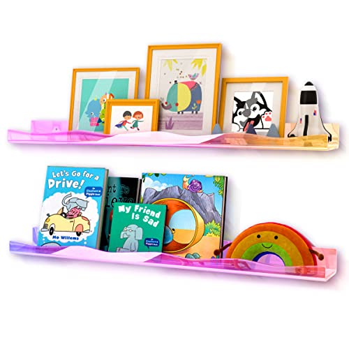 YMVV 90 cm schillernde, transparente Acryl-Bücherregale für Kinderzimmer, schwebende Regal, Wanddekoration, Bücherregal, modern, verdickt, Aufbewahrungsregal, Dekoration, 2 Stück YMVV 90 cm schillernde, transparente Acryl-Bücherregale für Kinderzimmer, schwebende Regal, Wanddekoration, Bücherregal, modern, verdickt, Aufbewahrungsregal, Dekoration, 2 Stück von YMVV