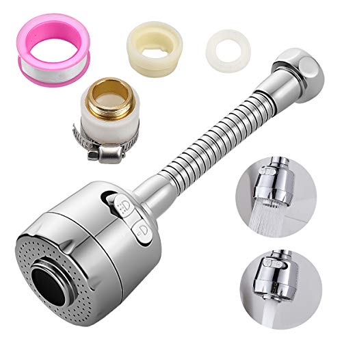 Wasserdreharmatur, YMWALK Küchenarmatur Extender, 360 ° Schwenkarmatur Sprühkopf Wasserhahn Ersatzkomponente Effektive Wassersparfilter Wasserhahn Diffusor Küchenzubehör (16,5 cm lang) von YMWALK