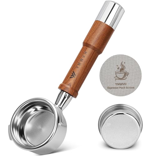 58mm Bottomless Portafilter with 2 Ears-Not suitable with E61 groupheads, YMWVH Siebträger 58mm Compatible with Gaggia Espresso Machines, with Puck Screen &Portafilter Filter Baske,Walnut Handle von YMWVH