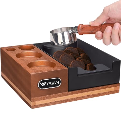 Espresso Knock Box Tamperstation 51mm/53mm/54mm/58mm, Walnut Espresso Coffee Organizer Box for Storage Espresso Tamper, Distributor,Portafilter & Puck Screen Accessories von YMWVH