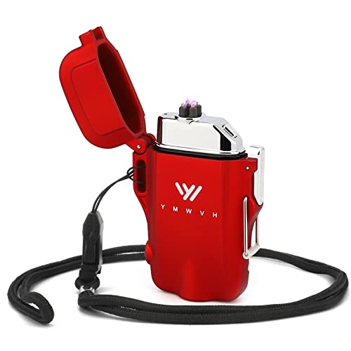 Wiederaufladbares USB-Feuerzeug, YMWVH Winddichtes Lichtbogenfeuerzeug Wasserdichtes, flammenloses elektrisches Feuerzeug für Outdoor-Abenteuer, Survival Tactical, Camping-Gadgets(Red) von YMWVH