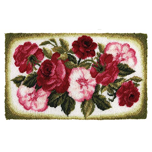 Knüpfteppich Teppich Kits Set,Diy-Hakenschnur, Die Einen Großen Teppich Herstellt, Mit Vorgedrucktem Blumenmuster, Leinwandteppich, Handarbeit, Stickerei, Wandteppich-Kit, Bunter Anfängerteppich F von YMXCNM