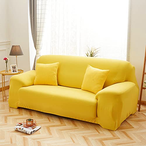 YMXCNM Stretch Sofabezüge,Solide Gelbe Farben Sofaüberzug Für 1/2/3/4-Sitzer-Couch, Jacquard-Rutschfester L-Förmiger Sofabezug Aus Spandex-Stoff, Stretch-Sofabezüge, Möbelschutz Für Kinder, Haustiere von YMXCNM