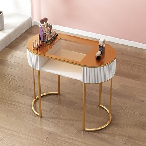 Professioneller Nagelschreibtisch aus Holz,Maniküretisch mit Schubladen und 3-Schicht-Aufbewahrungsschrank für Schönheitssalons,Wohnungen,Kosmetikgeschäfte und Spas(Golden Glass Desktop 80cm) von YMXEURSC