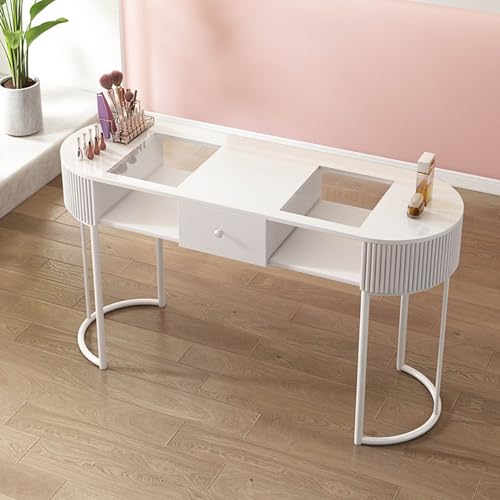 Professioneller Nagelschreibtisch aus Holz,Maniküretisch mit Schubladen und 3-Schicht-Aufbewahrungsschrank für Schönheitssalons,Wohnungen,Kosmetikgeschäfte und Spas(White Glass Desktop 120cm) von YMXEURSC