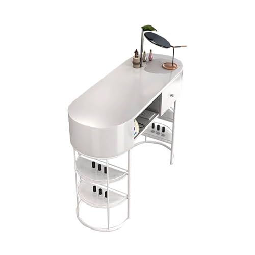 YMXEURSC Moderne Nagel-Tech-Tischstation mit Schubladen und offenen Regalen Professioneller Maniküre-Schreibtisch für Nagelstudio und Büroglasplatte(Wooden Desktop 100 * 40 * 78cm) von YMXEURSC