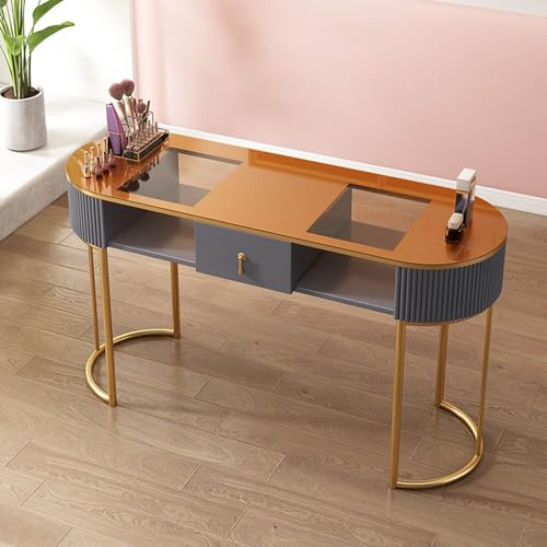 YMXEURSC Professioneller Nagelschreibtisch aus Holz,Maniküretisch mit Schubladen und 3-Schicht-Aufbewahrungsschrank für Schönheitssalons,Wohnungen,Kosmetikgeschäfte und Spas(Gray Glass Desktop 120cm) von YMXEURSC