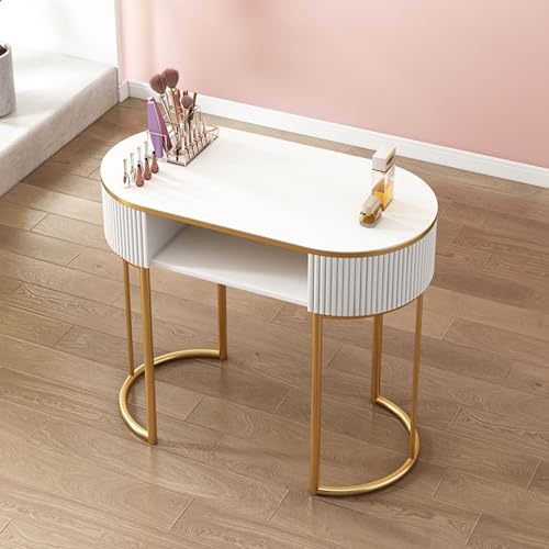 YMXEURSC Professioneller Nagelschreibtisch aus Holz,Maniküretisch mit Schubladen und 3-Schicht-Aufbewahrungsschrank für Schönheitssalons,Wohnungen,Kosmetikgeschäfte und Spas(White Gold 80cm) von YMXEURSC