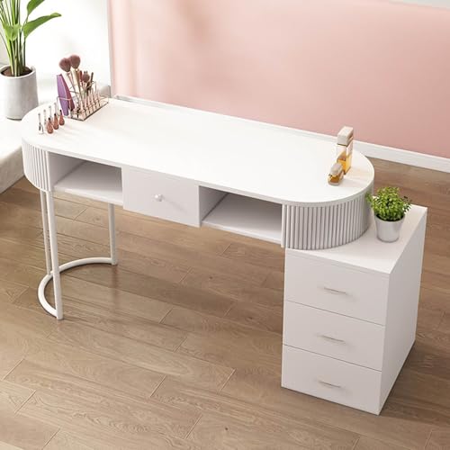 YMXEURSC Professioneller Nagelschreibtisch aus Holz,Maniküretisch mit Schubladen und 3-Schicht-Aufbewahrungsschrank für Schönheitssalons,Wohnungen,Kosmetikgeschäfte und Spas(White with Cabinet 120cm) von YMXEURSC