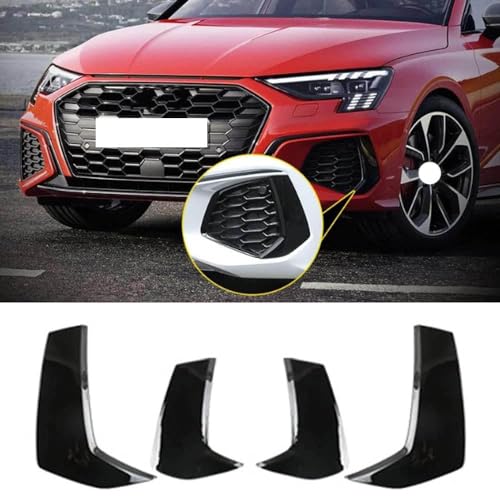 YMXFKY Auto Vordere Hinten Stoßstange Nebelscheinwerfer Gitter Abdeckung für Audi A3 8Y S line 2021 2022 2023 2024 Karosserie Styling Zubehör,Glossy Black von YMXFKY