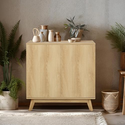 YMXLTD Boho Sideboard Schrank, Mid Century Modern Geriffelt Credenza Sideboard Buffetschrank mit Stauraum für Küche Esszimmer Kaffeeschrank Büro Wohnzimmer TV Eingangsschrank - 2 Türen YMXLTD Boho Sideboard Schrank, Mid Century Modern Geriffelt Credenza Sideboard Buffetschrank mit Stauraum für Küche Esszimmer Kaffeeschrank Büro Wohnzimmer TV Eingangsschrank - 2 Türen von YMXLTD