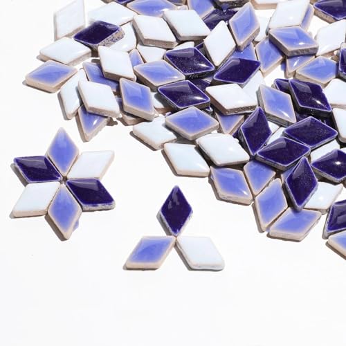 Mosaikfliesen 100 g rautenförmige Keramik-Mosaikfliesen, mehrfarbige geometrische Mosaikfliesen, DIY-Mosaikherstellungssteine ​​für Handwerk, Kunst, Dekoration 657 (Color : Blue Mixed) von YMYGCC