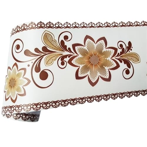 YMYGCC DIY Selbstklebende Tapetenbordüre Wasserdicht 5M Badezimmer 3D Blumenmuster PVC Wandaufkleber Taille Küche Zimmer Wanddekor(Gold) von YMYGCC