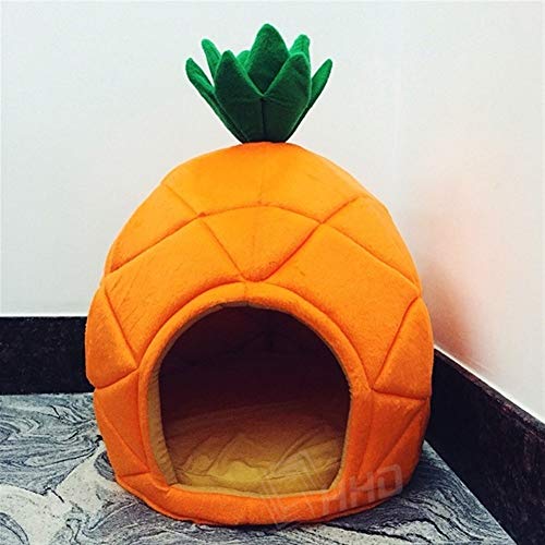 YMYGCC Hundebett Kreative Kennel Cat-Nest-Hunde Obst Banane Erdbeere Ananas Wassermelone Cotton Bed Warm Pet Products faltbares Hundehaus haustierbett (Color : Pineapple, Size : S) von YMYGCC