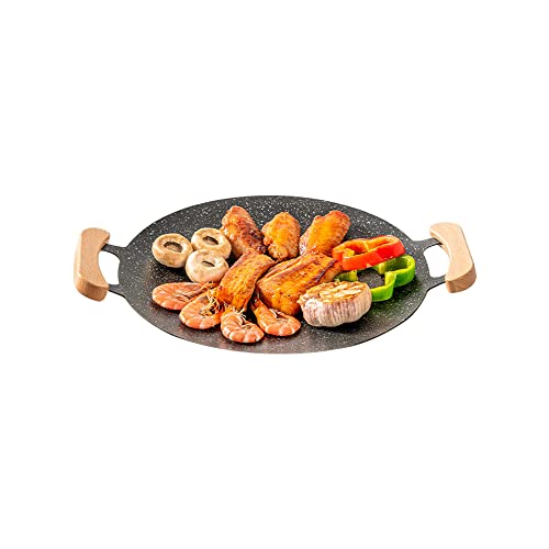Koreanische Grillpfanne mit Antihaftbeschichtung, 25,4 cm, runde Gusseisen-Grillpfanne mit 2 Holzhaltern, kompatibel für Induktion, Gasherd, Elektroherd, Innen- oder Außengrillen Koreanische Grillpfanne mit Antihaftbeschichtung, 25,4 cm, runde Gusseisen-Grillpfanne mit 2 Holzhaltern, kompatibel für Induktion, Gasherd, Elektroherd, Innen- oder Außengrillen von YMYL