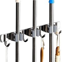 Besenhalter zur Wandmontage – Besenhalter aus Edelstahl, für Küche, Garage, Wäscheaufbewahrung (3 Schlitze und 4 Haken) Ymyny von YMYNY