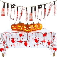 Blutige Halloween-Tischdecke, 260 x 130 cm, Blut-Tischdecken, gruselige blutige Tischdecke, rechteckige blutige Tischdecke, Handabdruck-Tischdecke Blutige Halloween-Tischdecke, 260 x 130 cm, Blut-Tischdecken, gruselige blutige Tischdecke, rechteckige blutige Tischdecke, Handabdruck-Tischdecke von YMYNY