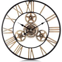 Crediri Riesige Wanduhr mit goldenem Zahnrad, Industriemetall, 50 cm, Quarz-Wanduhr mit römischen Ziffern, geräuschlos, für Wohnzimmer, Bar, von YMYNY