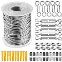 Ymyny - Edelstahl-Drahtseil-Aufhängungssatz, PVC-Drahtseilspanner, geeignet für Vorhangseile, Wäscheleinen, Außenleuchten, Garten (30 Meter) von YMYNY