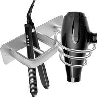 Haartrocknerhalter aus Aluminium zur Wandmontage, Organizer, Haartrockner-Glätteisen-Ständer, Badezimmer-Regal-Set mit zwei Löchern für das von YMYNY