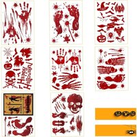 Halloween Fensteraufkleber, 8 Bögen Halloween Blutige Hände Aufkleber, Halloween Dekorationen Handabdruck Blutiger Fußabdruck, für Fenster, Boden, Halloween Fensteraufkleber, 8 Bögen Halloween Blutige Hände Aufkleber, Halloween Dekorationen Handabdruck Blutiger Fußabdruck, für Fenster, Boden, von YMYNY