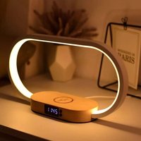 Nachttischlampe mit 10-W-Schnellladegerät, Uhr, USB-Anschluss, Nachttischlampe, stufenloses Dimmen, 3 Farbmodi MUMU Nachttischlampe mit 10-W-Schnellladegerät, Uhr, USB-Anschluss, Nachttischlampe, stufenloses Dimmen, 3 Farbmodi MUMU von YMYNY