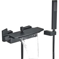 Schwarzer Wasserfall-Badewannenmischer, an der Wand montierter Badewannenhahn, Badewannenhahn mit Handbrause, kleiner Badewannenmischer (b) mumu von YMYNY