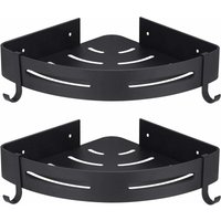 Schwarzes Eck-Duschregal, kein Bohren, Badezimmer-Duschaufbewahrung, Badezimmerzubehör, Duschseifenhalter, kein Rost, Aluminium, 2er-Set mit Haken von YMYNY