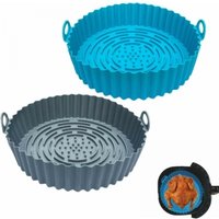 Stück Airfryer-Zubehör, 20 cm, rund, wiederverwendbar, Airfryer-Zubehör für Grillrost, Backofen, Mikrowelle (Grau + Blau) FLITI von YMYNY