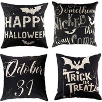 Stück Halloween-Kissenbezüge „Happy Halloween – Süßes oder Saures“, Leinen-Überwurfkissenbezug für Sofa, Couch, Bett, Dekoration (45 x 45 cm) YMYNY von YMYNY