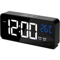 UlisemDigitaler Wecker, LED-Digitaluhr, Digitaler Wecker mit Temperatur/Schlummerfunktion/2 Alarme/12/24 Stunden/USB-Ladeanschluss/16 Musik (Schwarz) von YMYNY