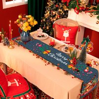 Weihnachtstischdecke, Weihnachtstischläufer, dekorativer Tischläufer, festliches Elchthema, blaugrauer Hintergrund, 180 × 35 cm, YMYNY von YMYNY