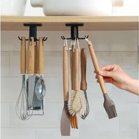 YMYNY 2er-Pack Haken für Küchenutensilien unter dem Schrank, 360° drehbare Klebehaken ohne Bohren, Utensilien-/Handtuch-/Messerhalter (schwarz) von YMYNY