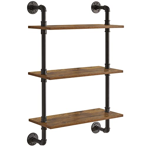 YMYNY Wandregal, 3-stöckiges Schweberegal Holz Wandboard im Retro-Industrie Design, 60 cm, stabil, Metallrahmen, Standregal Wanddeko, für Wohnzimmer Küche Badezimmer HD-HRF-TM003 von YMYNY