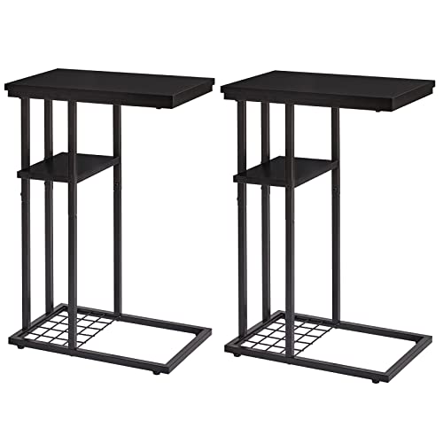 YMYNY Beistelltisch Kaffeetisch C-Form, Eleganter Kleiner Sofatisch, Industrie-Design 2er-Set, Sofatisch 40 X 26 X 61.5 cm, Wohnzimmertisch Schlafzimmer Wohnzimmer, Schwarz HST004B-2 von YMYNY