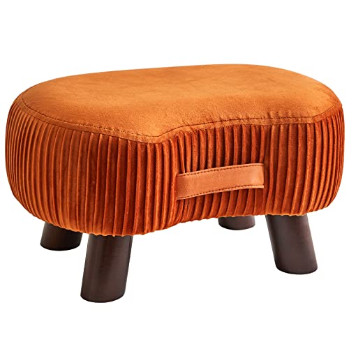 YMYNY Fußhocker, Sitzbank mit Griff, Gebogener Tritthocker mit weichem Sitzkissen, Gepolsterter Hocker aus Samt, Massivholz, für Wohnzimmer, Kinderzimmer, 40 x 28 x 23 cm, Orange HBD021Y von YMYNY